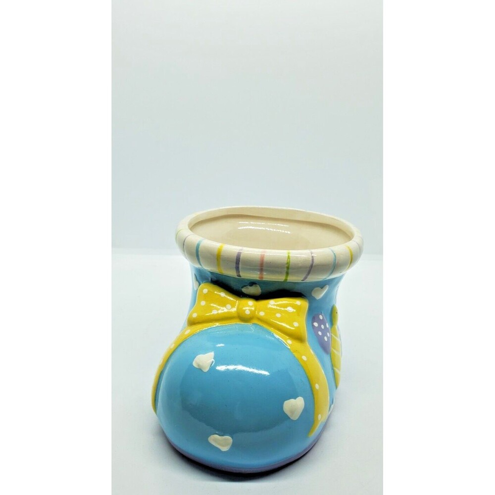 burton + Burton Blue and Yellow Baby Bootie Planter Vintage